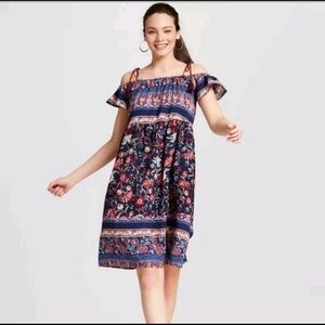Knox Rose Floral Boho Off- Shoulder Dress Sz S